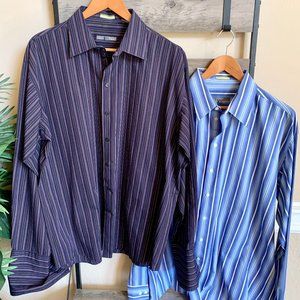 Kenneth Cole REACTION Mens Blue STRIPED Dress Shirt BUNDLE OF 2 LOT SET Sz XL